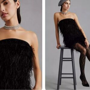 NWT Anthropologie Vineet Bahl Of A Faux Feather Mini Dress